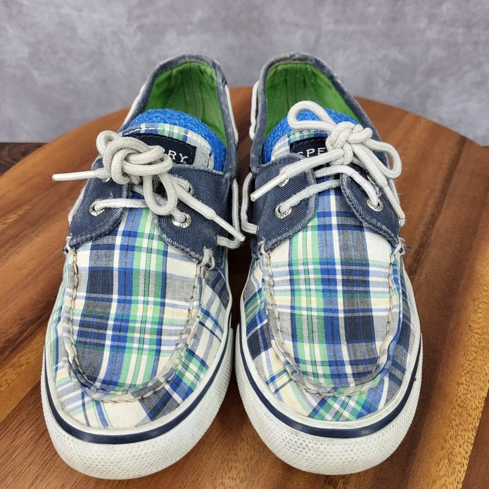 Sperry Top Sider Boat Shoes Womens 6 M Blue Plaid Canvas Loafers Slip On 9755828